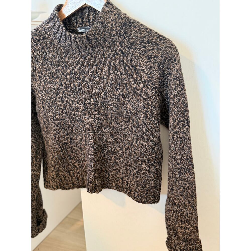 Vintage Guess 100% Wool Chunky Knit Sweater Brown‎ Marled Mock Neck Size L ✨